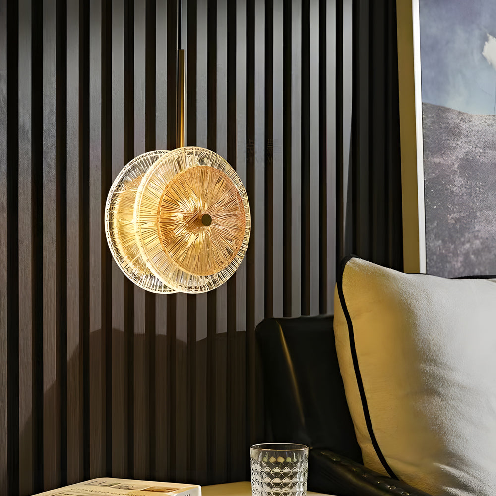 Luxury LED Crystal Glass Disc Pendant Light Modern Round Gold Hanging Lamp for Dining Room and Bedroom
