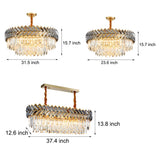 Luxury Modern Crystal Chandelier with Smoke Gray Glass LED Dimmable Round and Rectangular Lights