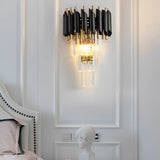 Luxury Modern Crystal Wall Sconce Gold and Black Hardware LED Light Fixture for Bedroom