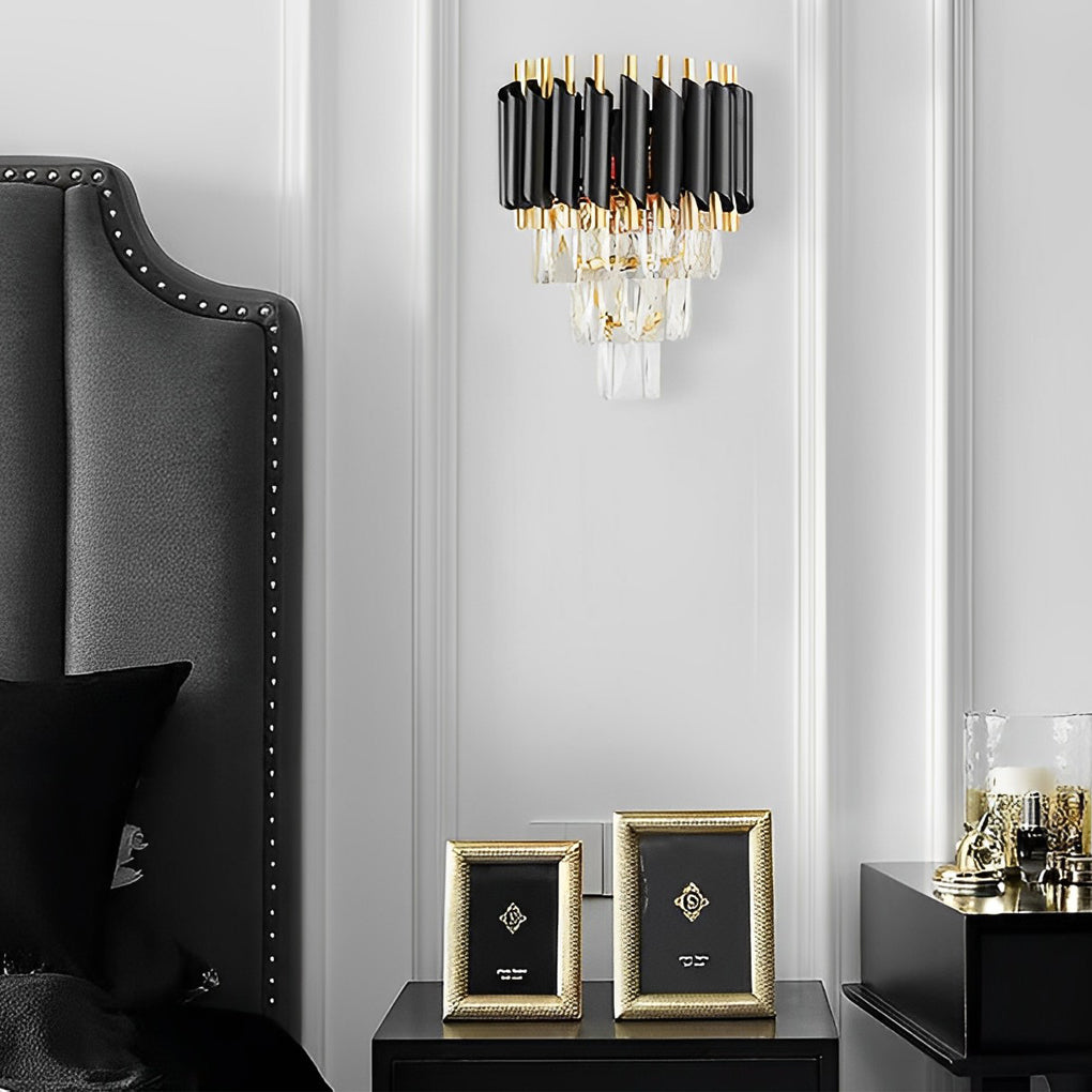 Luxury Modern Crystal Wall Sconce Gold and Black Hardware LED Light Fixture for Bedroom