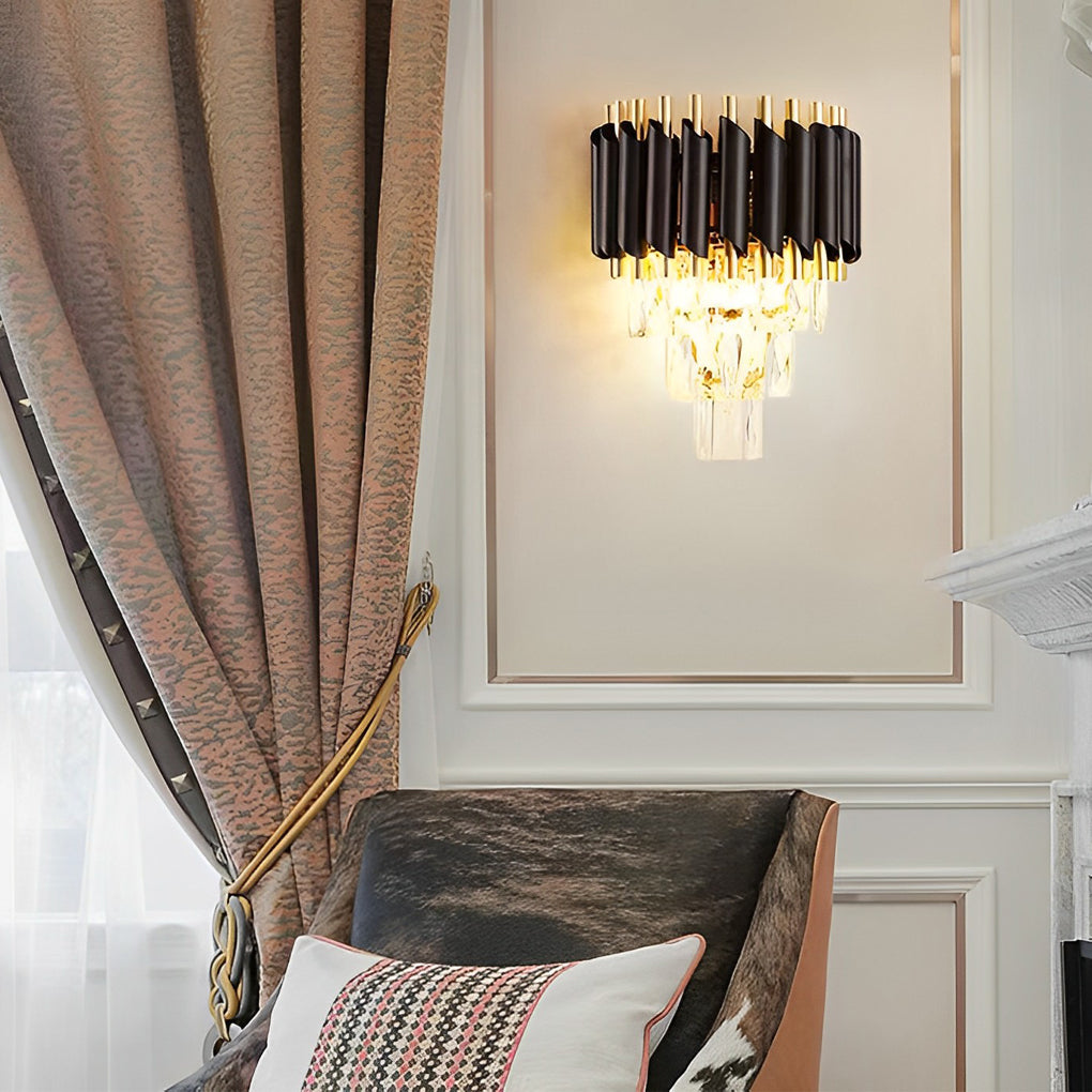 Luxury Modern Crystal Wall Sconce Gold and Black Hardware LED Light Fixture for Bedroom