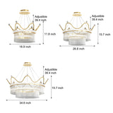 Luxury Modern Double Layer Glass Crystal Crown Pendant Light Gold 3 Step Dimming Chandelier