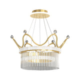 Luxury Modern Double Layer Glass Crystal Crown Pendant Light Gold 3 Step Dimming Chandelier