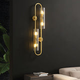 Luxury Modern Gold Brass Wall Lamp with 4 Light Cylindrical Clear Glass Shades for Home