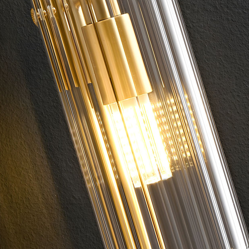 Luxury Modern Gold Brass Wall Lamp with 4 Light Cylindrical Clear Glass Shades for Home
