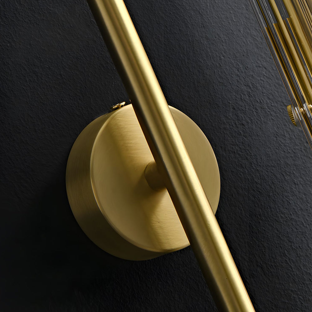 Luxury Modern Gold Brass Wall Lamp with 4 Light Cylindrical Clear Glass Shades for Home