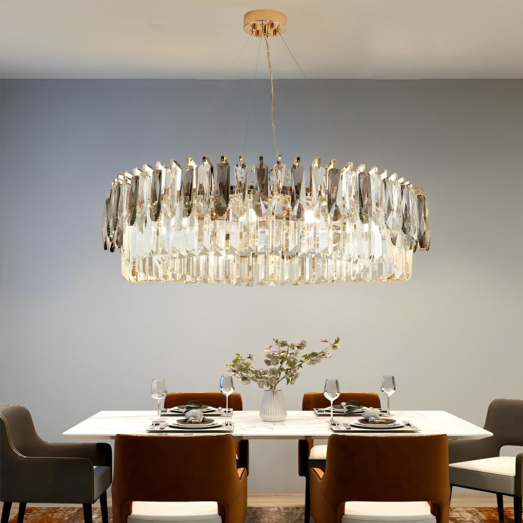 Luxury Modern Gold Crystal Chandelier Round Double Layer Tiered Ceiling Light Fixture