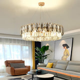 Luxury Modern Gold Crystal Chandelier Round Double Layer Tiered Ceiling Light Fixture