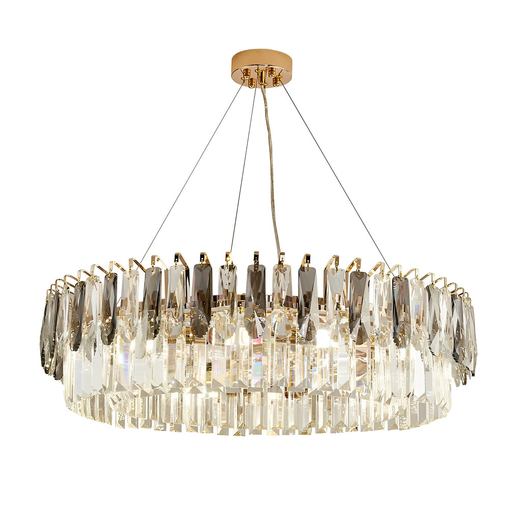 Luxury Modern Gold Crystal Chandelier Round Double Layer Tiered Ceiling Light Fixture
