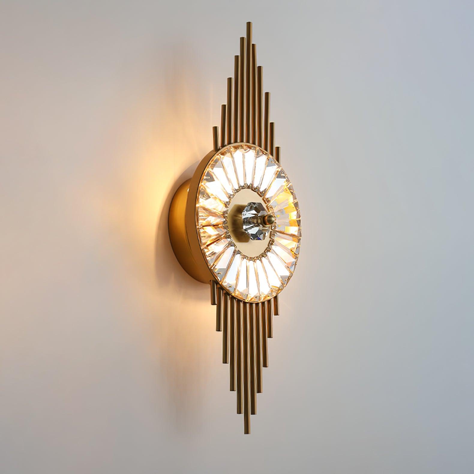 Luxury Modern Gold Wall Sconce with Gear Patterned Crystal Glass Shade and Stainless Steel Body