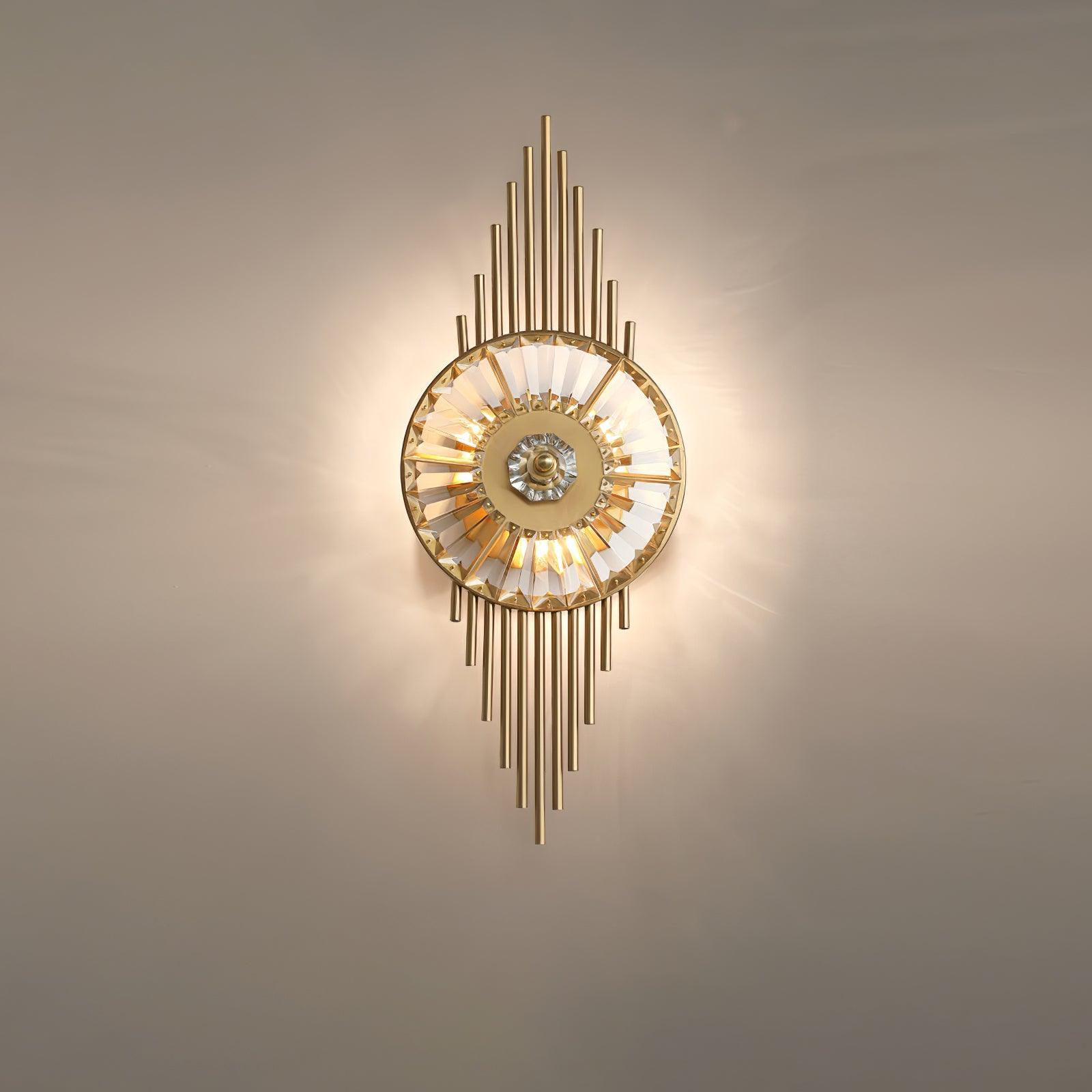 Luxury Modern Gold Wall Sconce with Gear Patterned Crystal Glass Shade and Stainless Steel Body