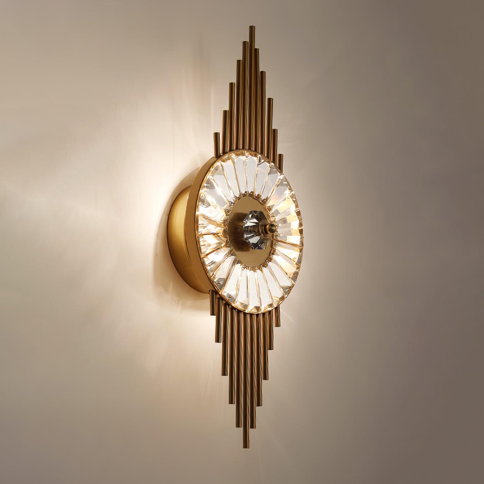 Luxury Modern Gold Wall Sconce with Gear Patterned Crystal Glass Shade and Stainless Steel Body