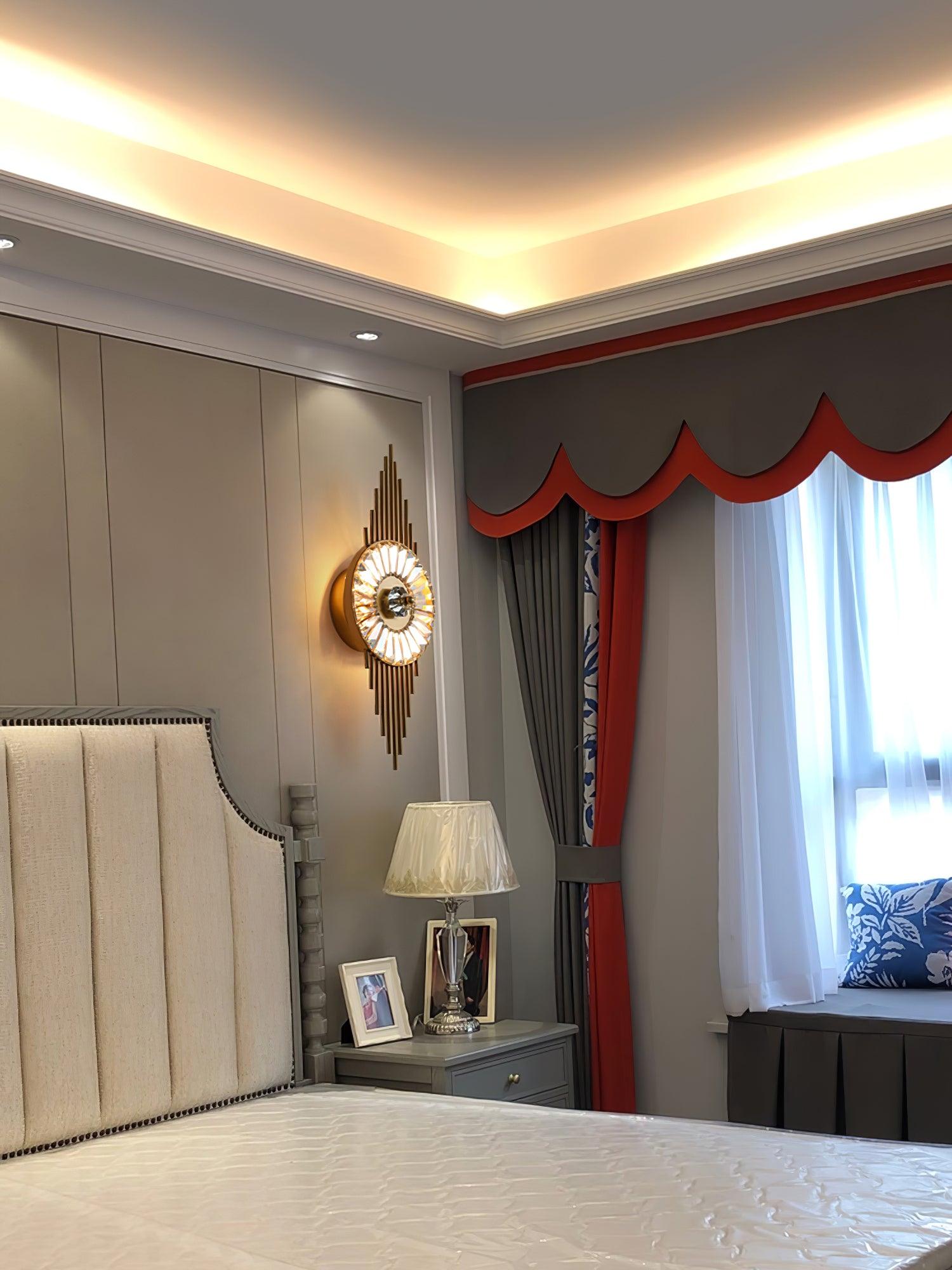 Luxury Modern Gold Wall Sconce with Gear Patterned Crystal Glass Shade and Stainless Steel Body