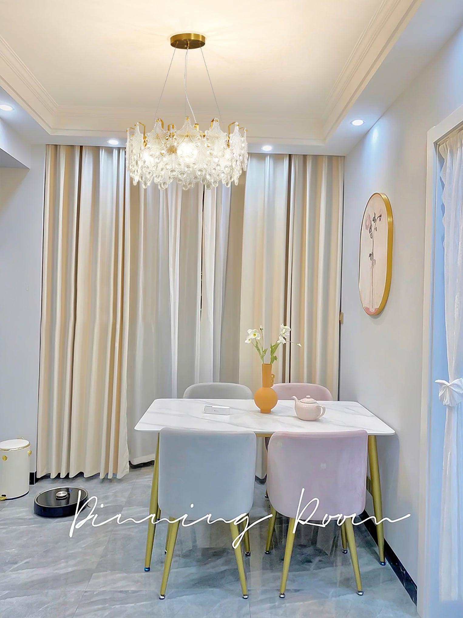 Luxury Modern Layered Engraved Glass Chandelier Gold Round Pendant Light