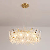 Luxury Modern Layered Engraved Glass Chandelier Gold Round Pendant Light
