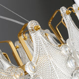 Luxury Modern Layered Engraved Glass Chandelier Gold Round Pendant Light