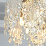 Luxury Modern Layered Engraved Glass Chandelier Gold Round Pendant Light