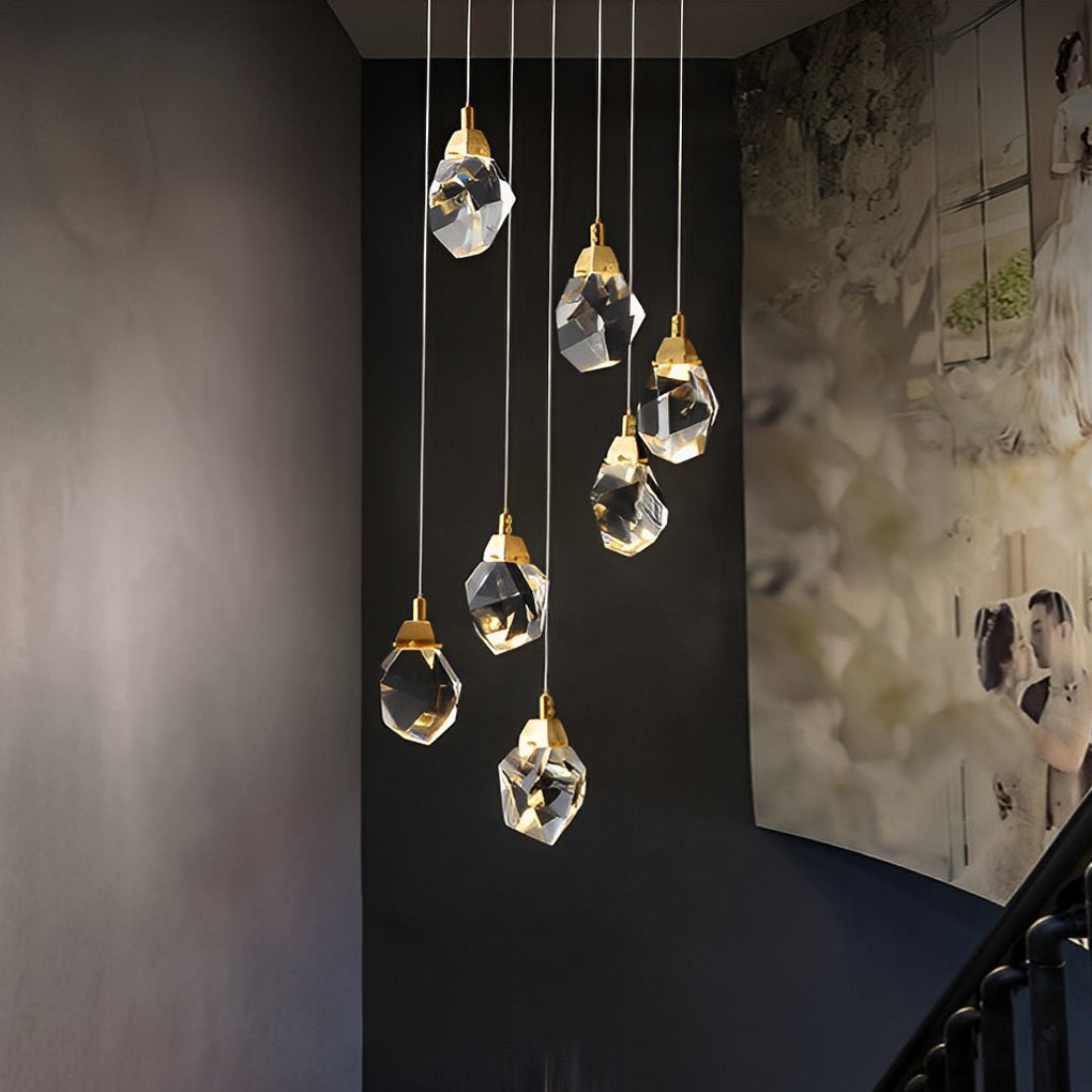 Luxury Modern Spiral Crystal Staircase Chandelier Gold Electroplated Metal Light for High Ceiling Foyer