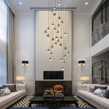 Luxury Modern Spiral Crystal Staircase Chandelier Gold Electroplated Metal Light for High Ceiling Foyer
