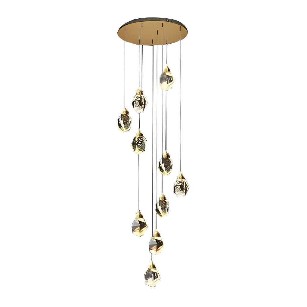 Luxury Modern Spiral Crystal Staircase Chandelier Gold Electroplated Metal Light for High Ceiling Foyer