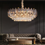 Luxury Multi Tier Crystal Chandelier Modern Gold Electroplated Metal Pendant Ceiling Light