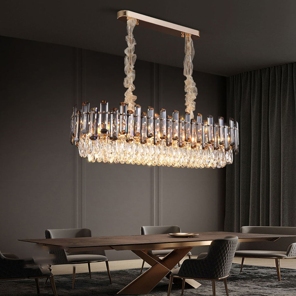Luxury Multi Tier Crystal Chandelier Modern Gold Electroplated Metal Pendant Ceiling Light