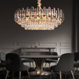 Luxury Multi Tier Crystal Chandelier Modern Gold Electroplated Metal Pendant Ceiling Light