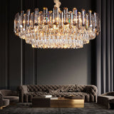 Luxury Multi Tier Crystal Chandelier Modern Gold Electroplated Metal Pendant Ceiling Light