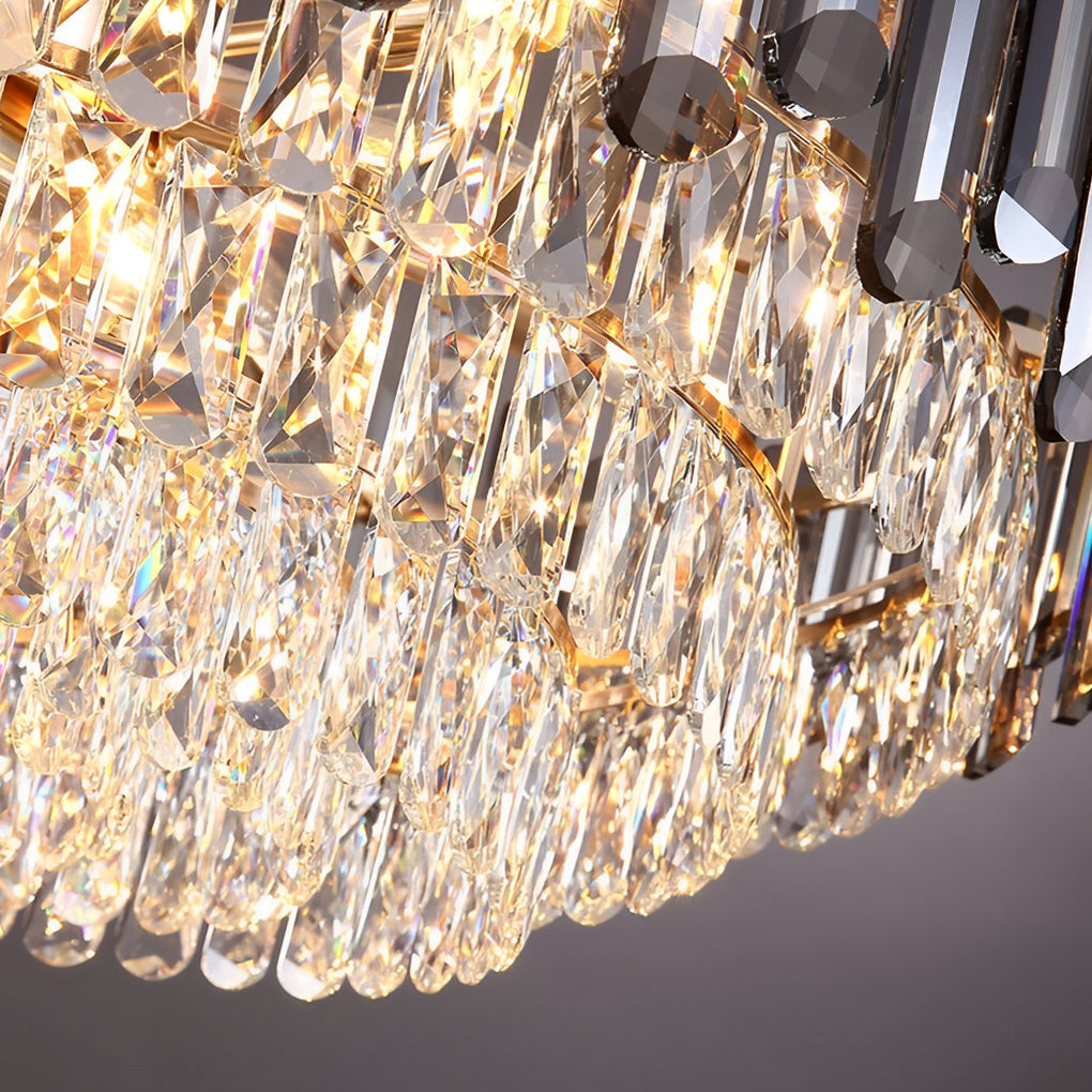 Luxury Multi Tier Crystal Chandelier Modern Gold Electroplated Metal Pendant Ceiling Light