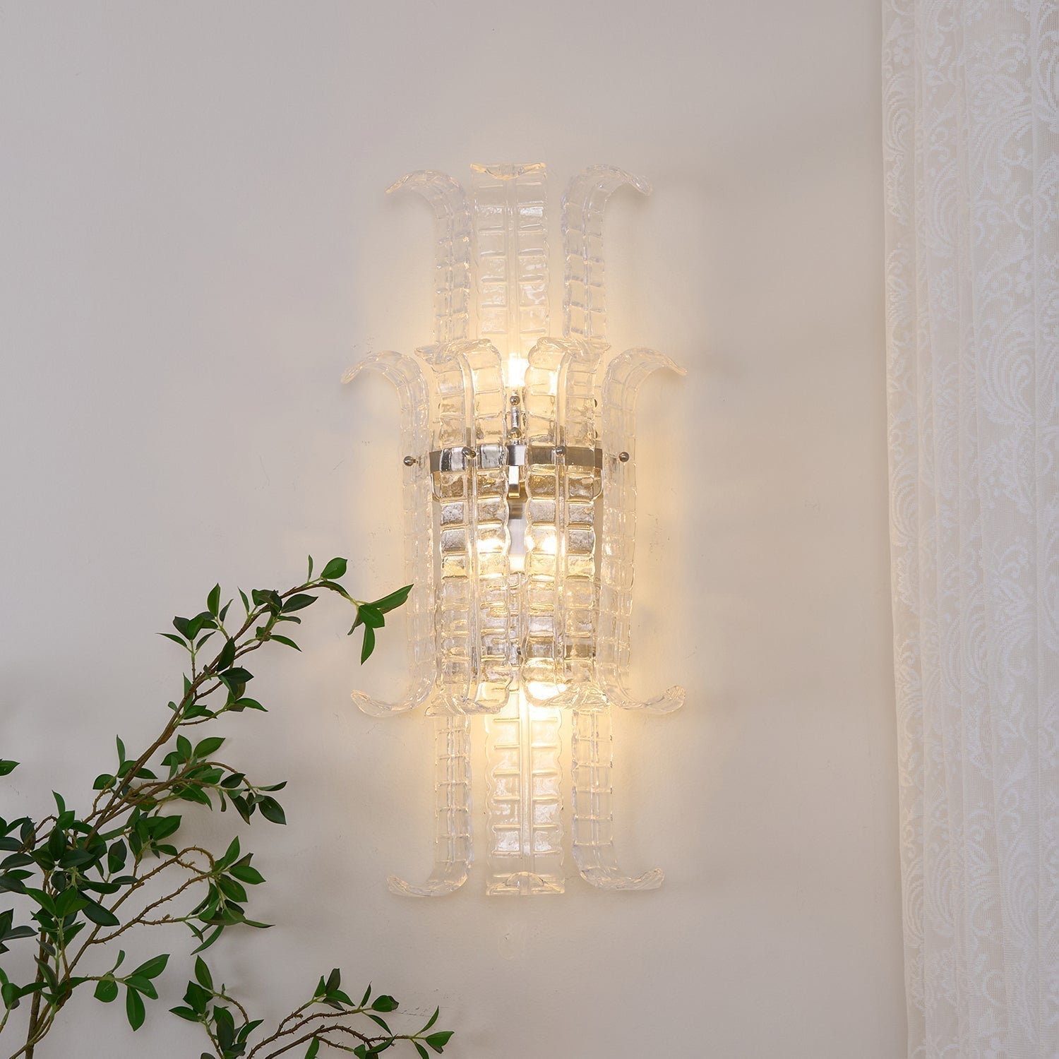 Luxury Murano Glass Textured Wall Sconce Modern Chrome Indoor Lighting Fixture