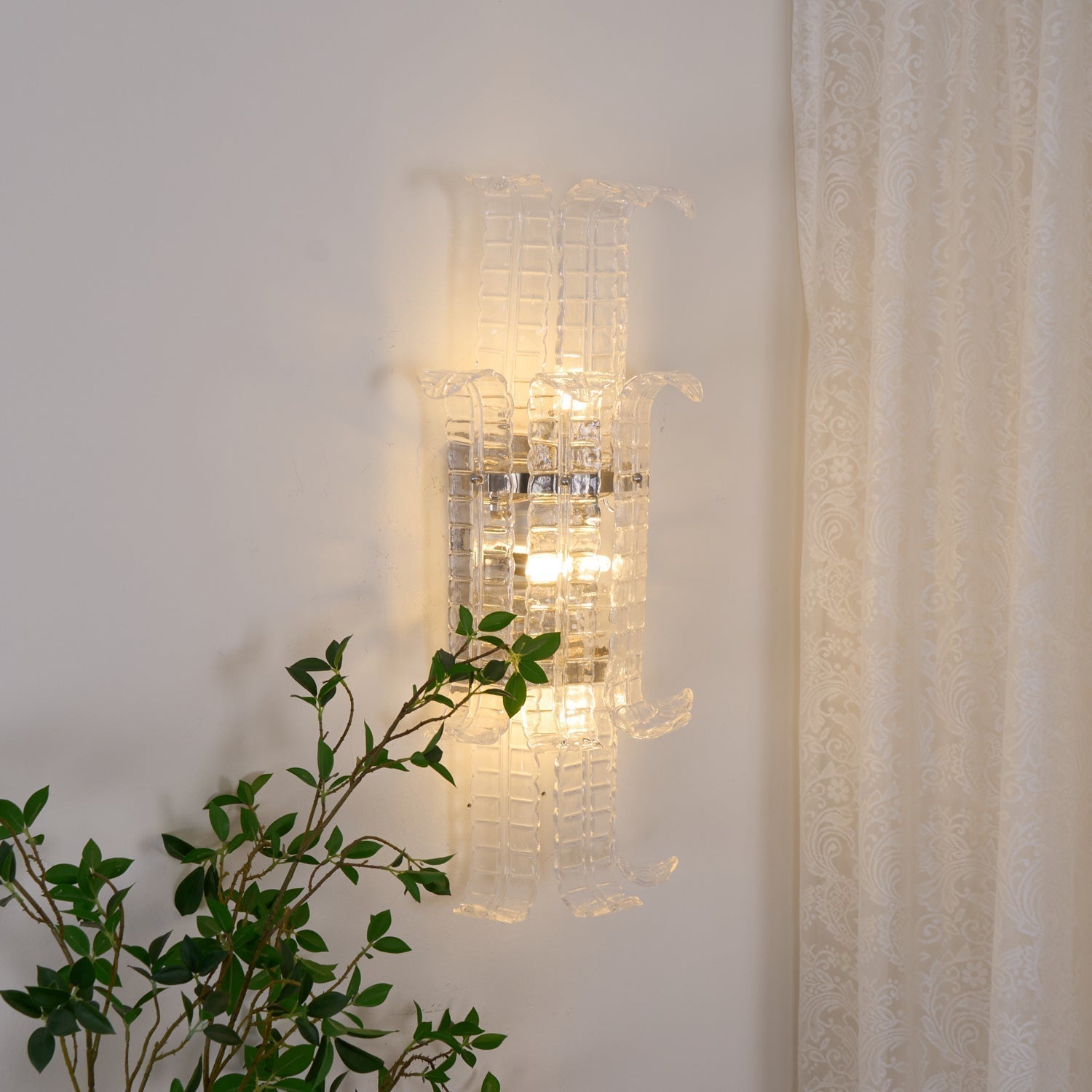 Luxury Murano Glass Textured Wall Sconce Modern Chrome Indoor Lighting Fixture