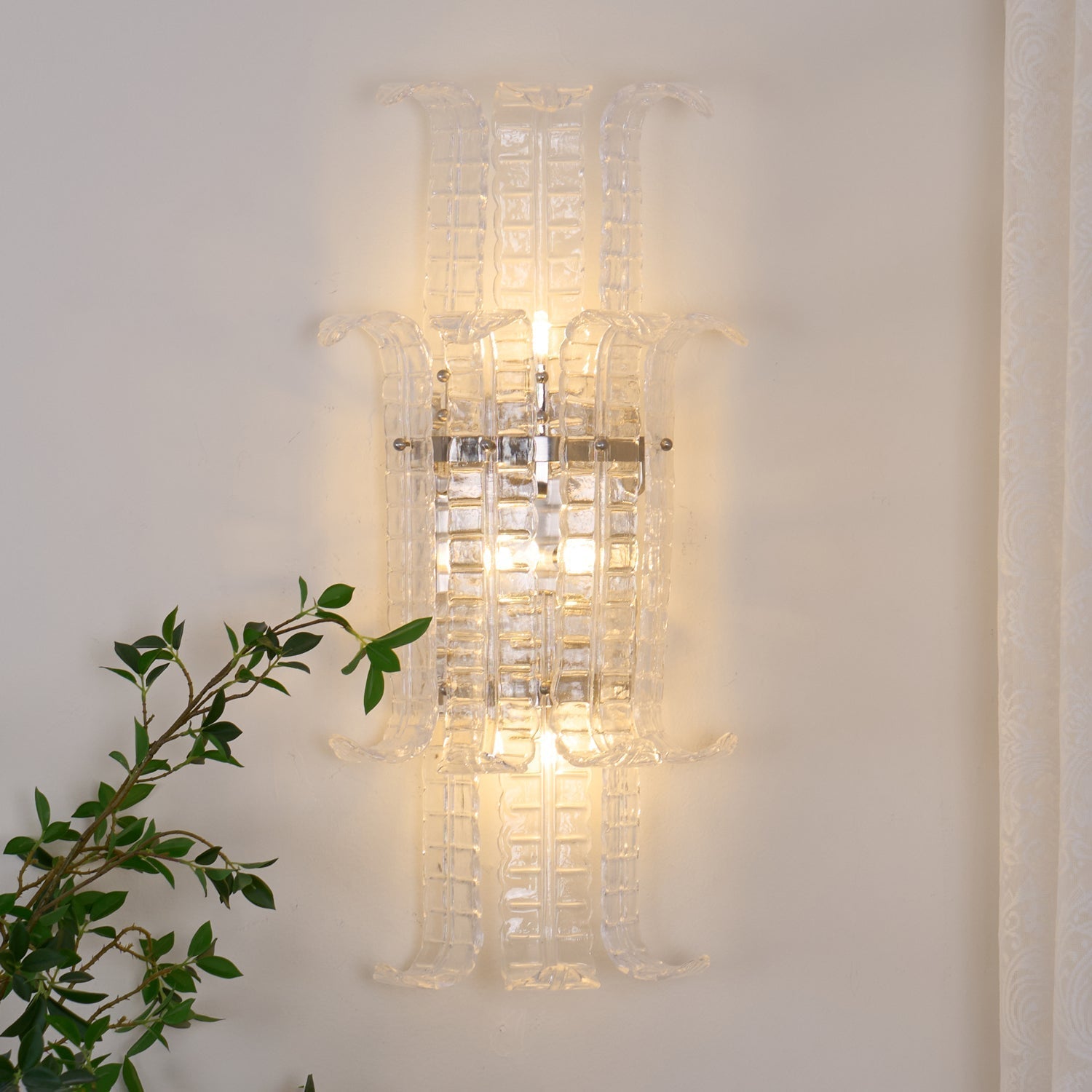 Luxury Murano Glass Textured Wall Sconce Modern Chrome Indoor Lighting Fixture