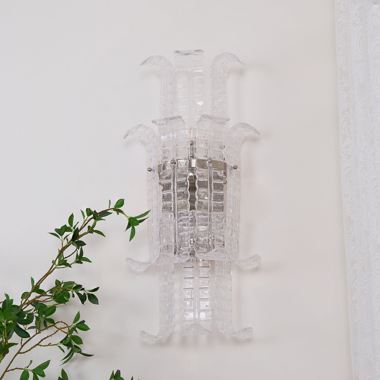 Luxury Murano Glass Textured Wall Sconce Modern Chrome Indoor Lighting Fixture