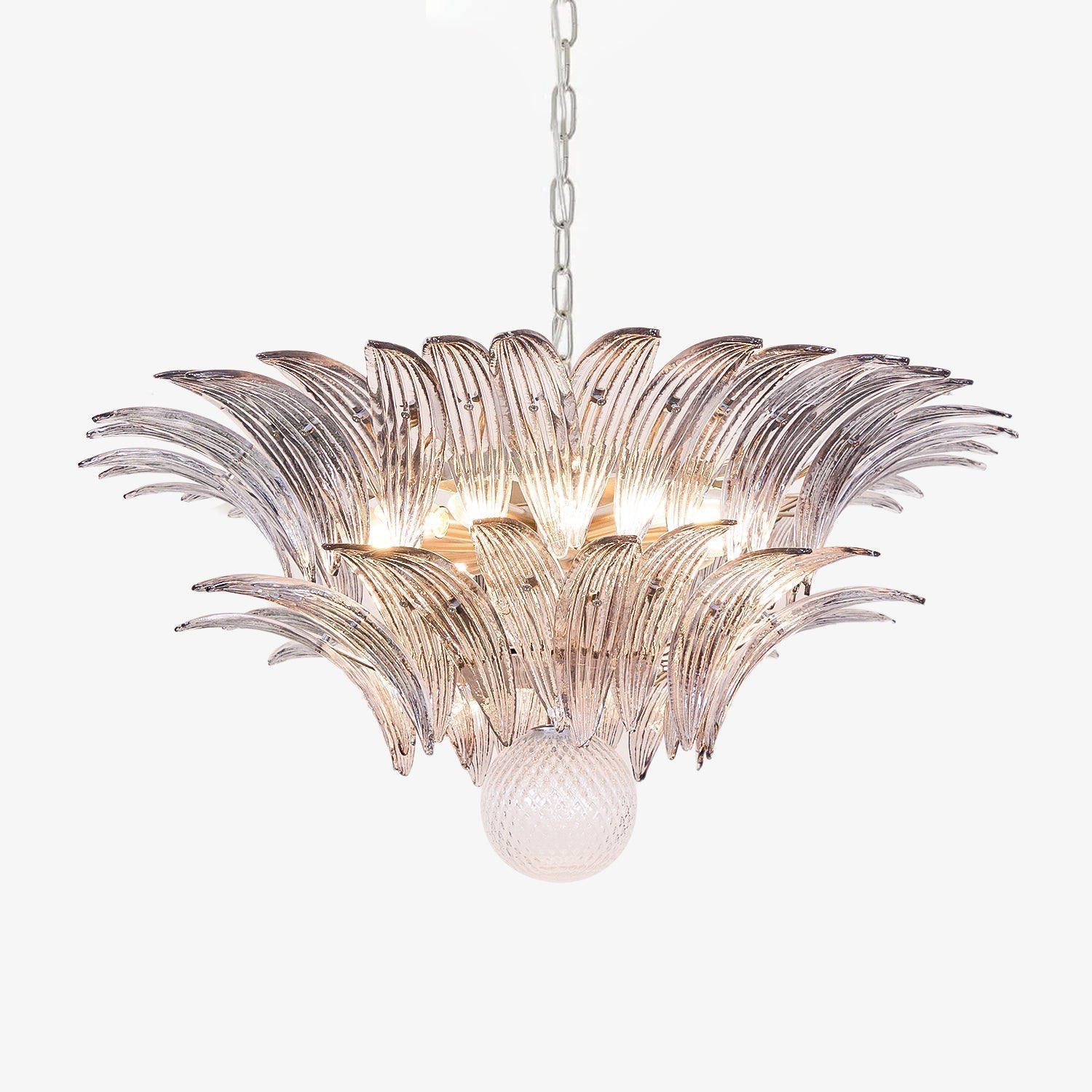 Luxury Murano Palmette Transparent Glass Chandelier Handcrafted Pendant Lighting Fixture