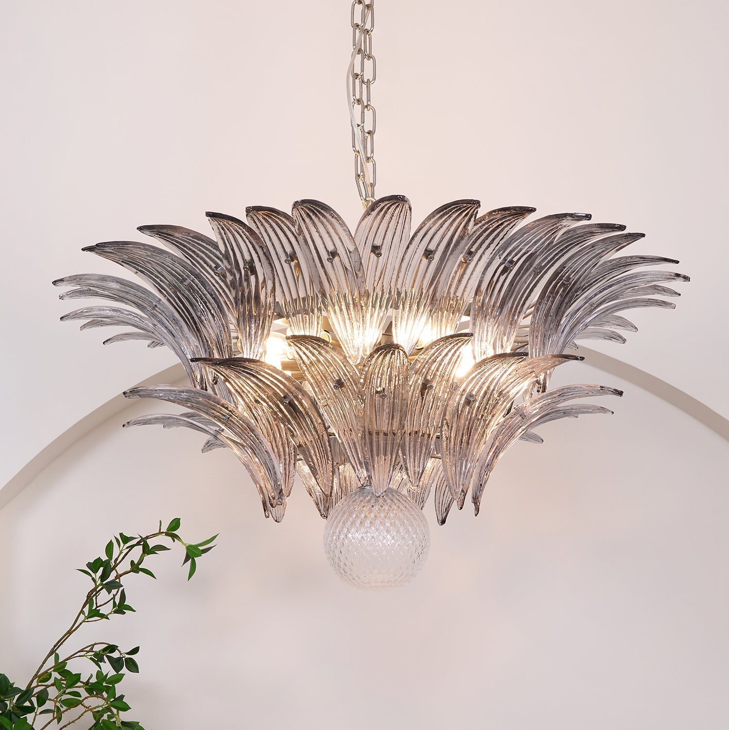 Luxury Murano Palmette Transparent Glass Chandelier Handcrafted Pendant Lighting Fixture
