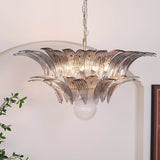 Luxury Murano Palmette Transparent Glass Chandelier Handcrafted Pendant Lighting Fixture