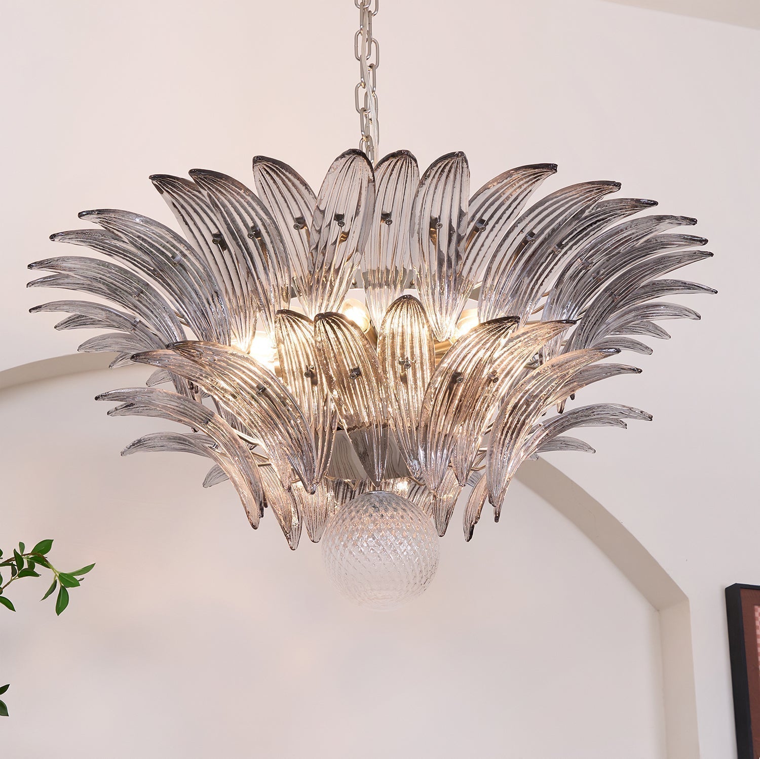 Luxury Murano Palmette Transparent Glass Chandelier Handcrafted Pendant Lighting Fixture