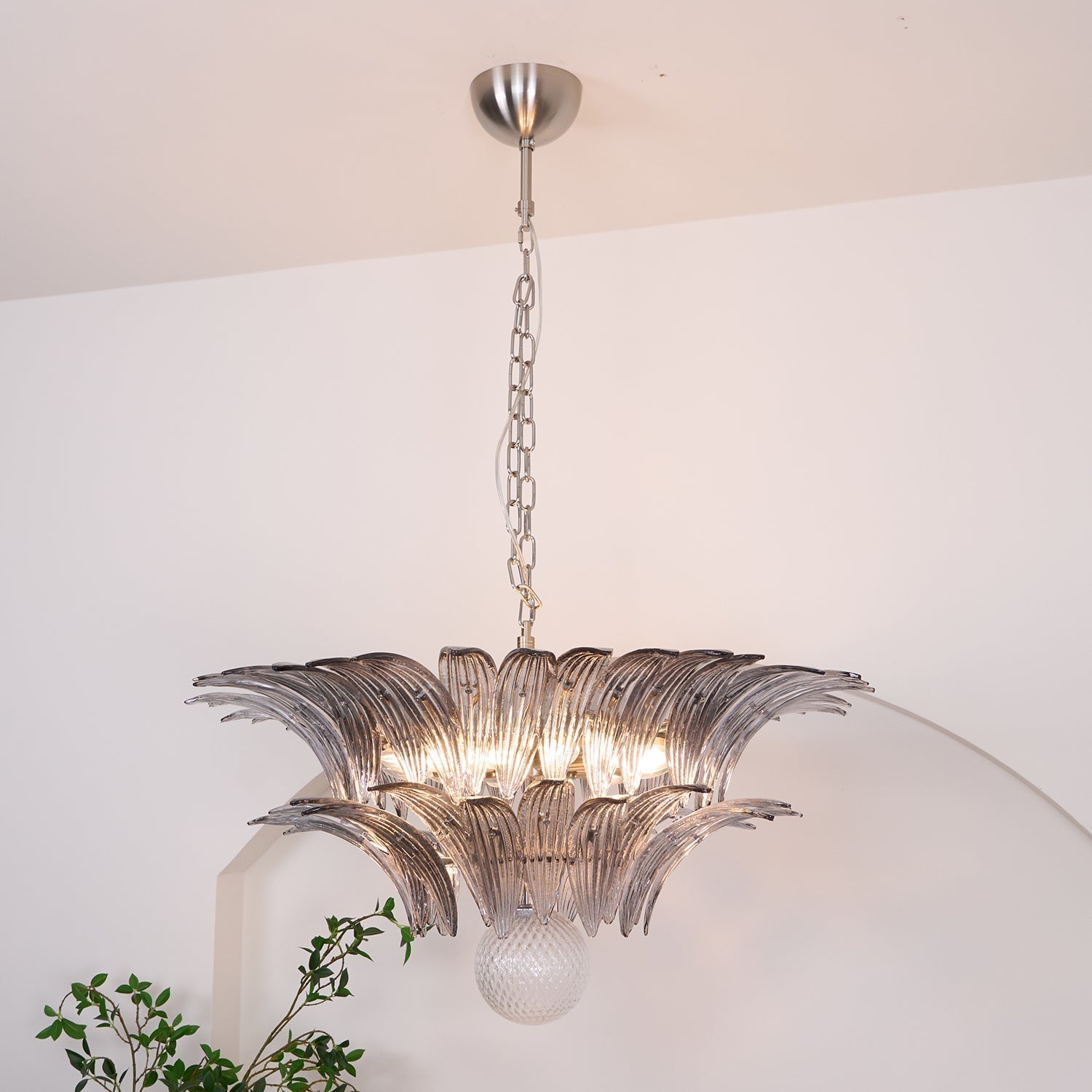 Luxury Murano Palmette Transparent Glass Chandelier Handcrafted Pendant Lighting Fixture