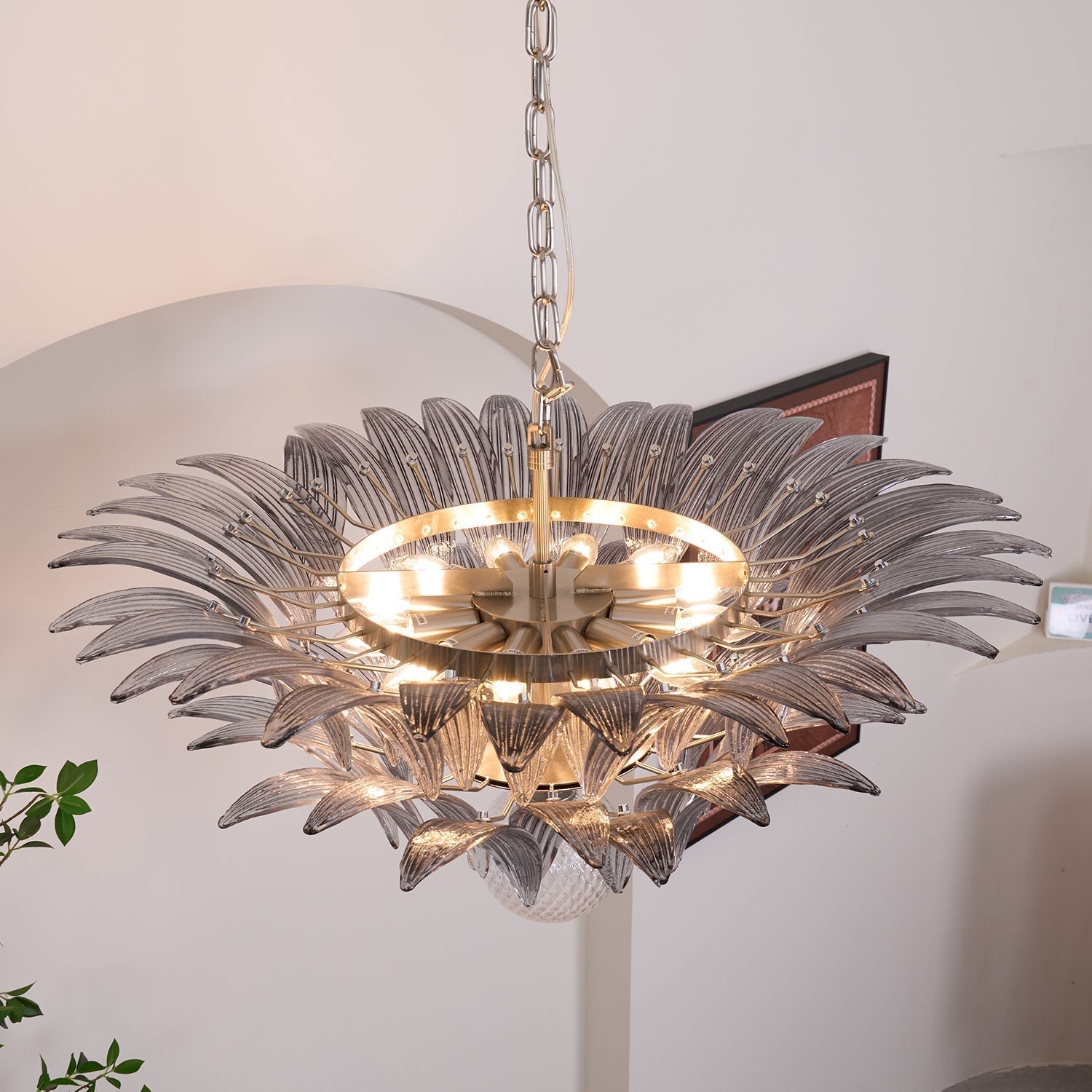 Luxury Murano Palmette Transparent Glass Chandelier Handcrafted Pendant Lighting Fixture