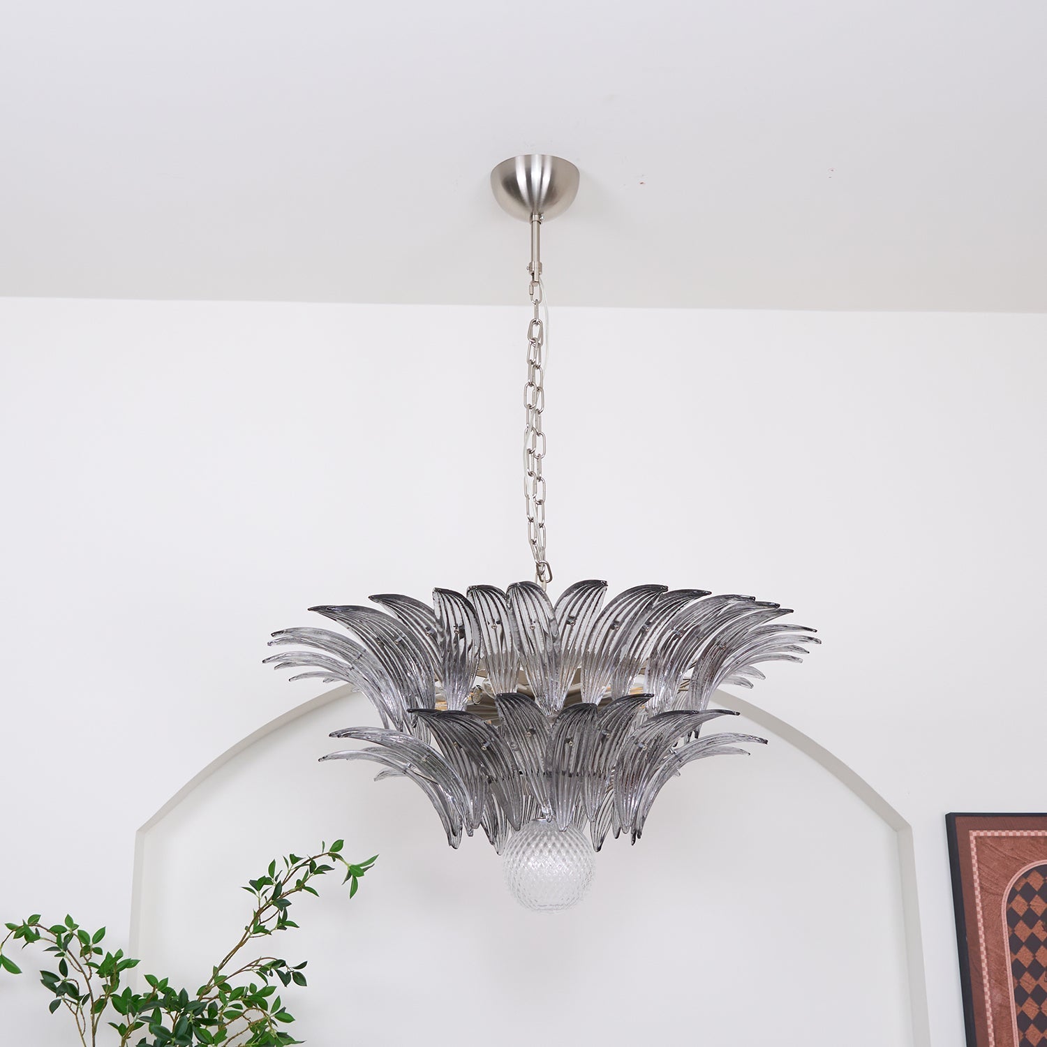 Luxury Murano Palmette Transparent Glass Chandelier Handcrafted Pendant Lighting Fixture