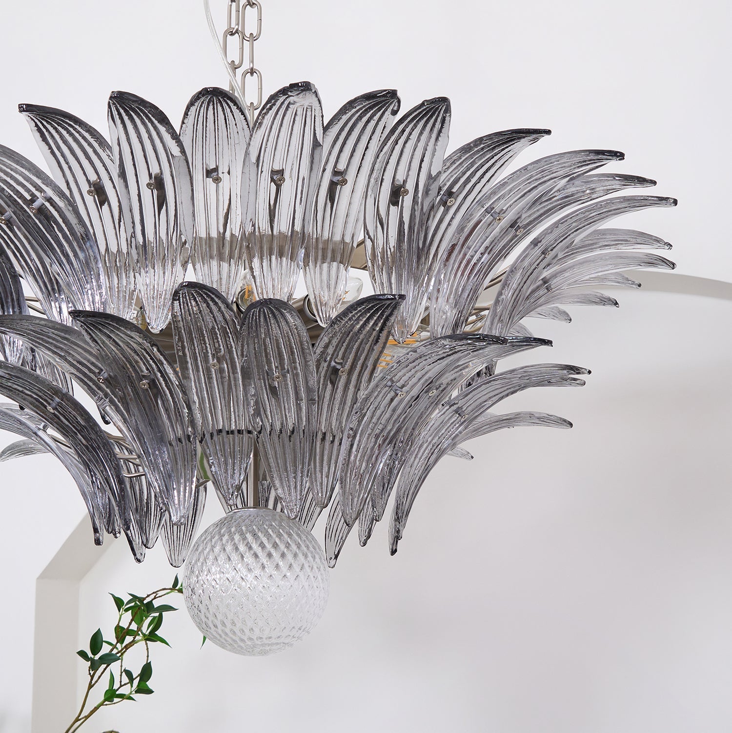 Luxury Murano Palmette Transparent Glass Chandelier Handcrafted Pendant Lighting Fixture