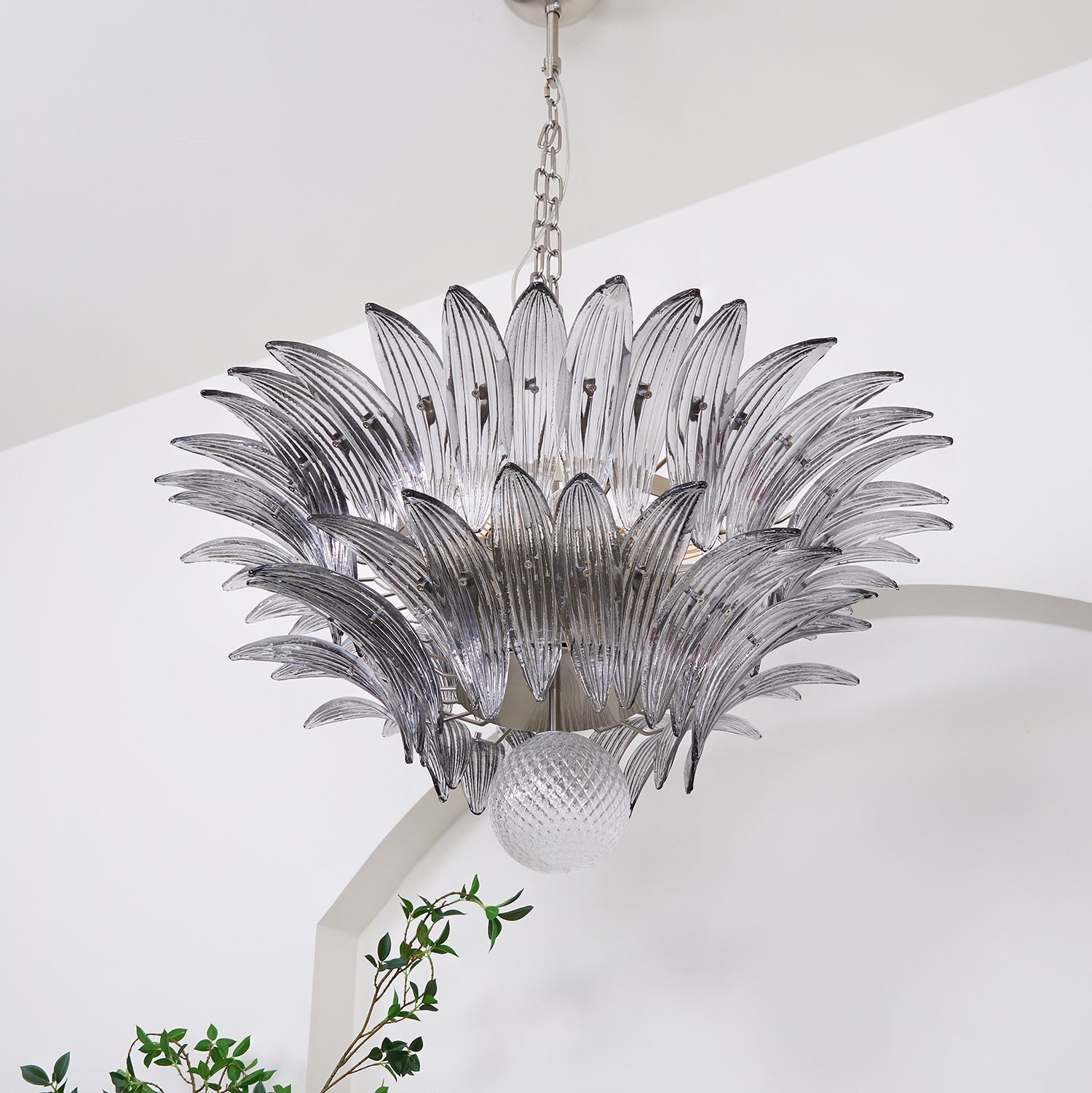 Luxury Murano Palmette Transparent Glass Chandelier Handcrafted Pendant Lighting Fixture