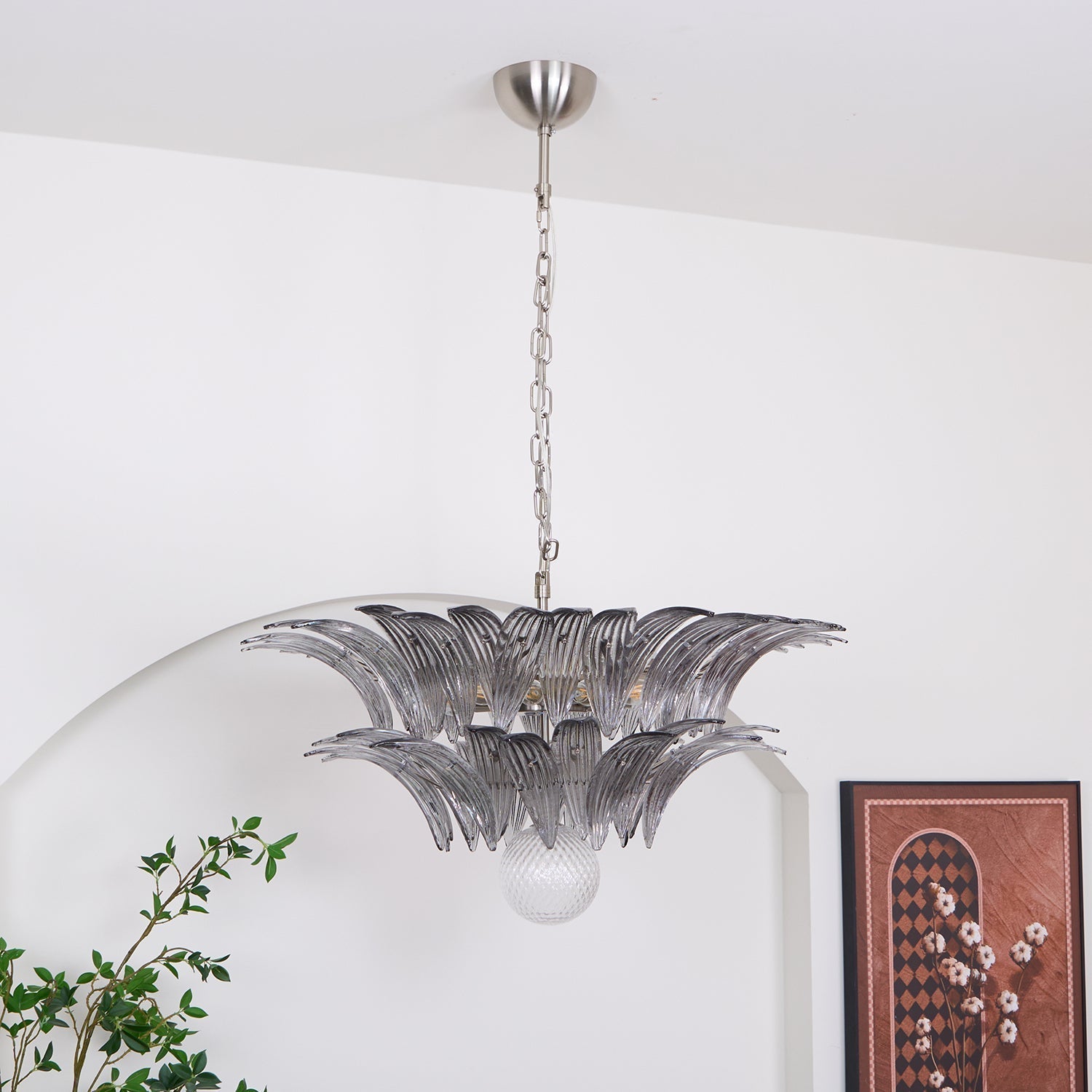 Luxury Murano Palmette Transparent Glass Chandelier Handcrafted Pendant Lighting Fixture