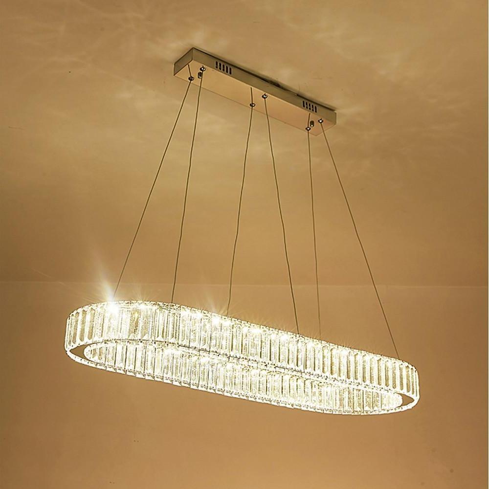 Luxury Oval Crystal Ring Pendant Chandelier Modern Gold and Chrome LED Hanging Ceiling Light