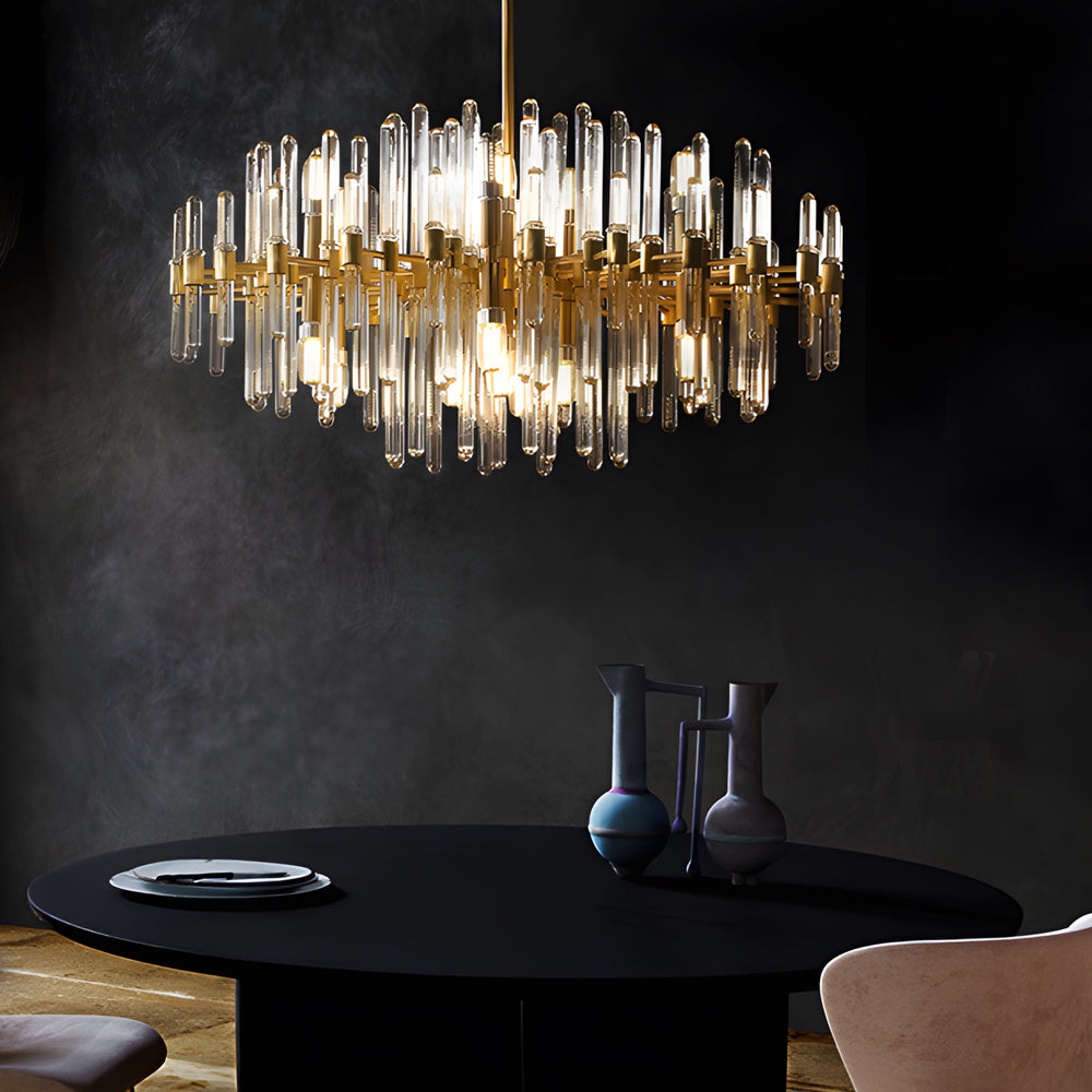 Luxury Post Modern Copper Chandelier with Ribbed Glass Tube Shades