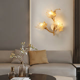 Luxury Postmodern Maple Leaf Glass Wall Light Three Color Dimming Gold Sconce for Bedside
