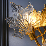 Luxury Postmodern Maple Leaf Glass Wall Light Three Color Dimming Gold Sconce for Bedside