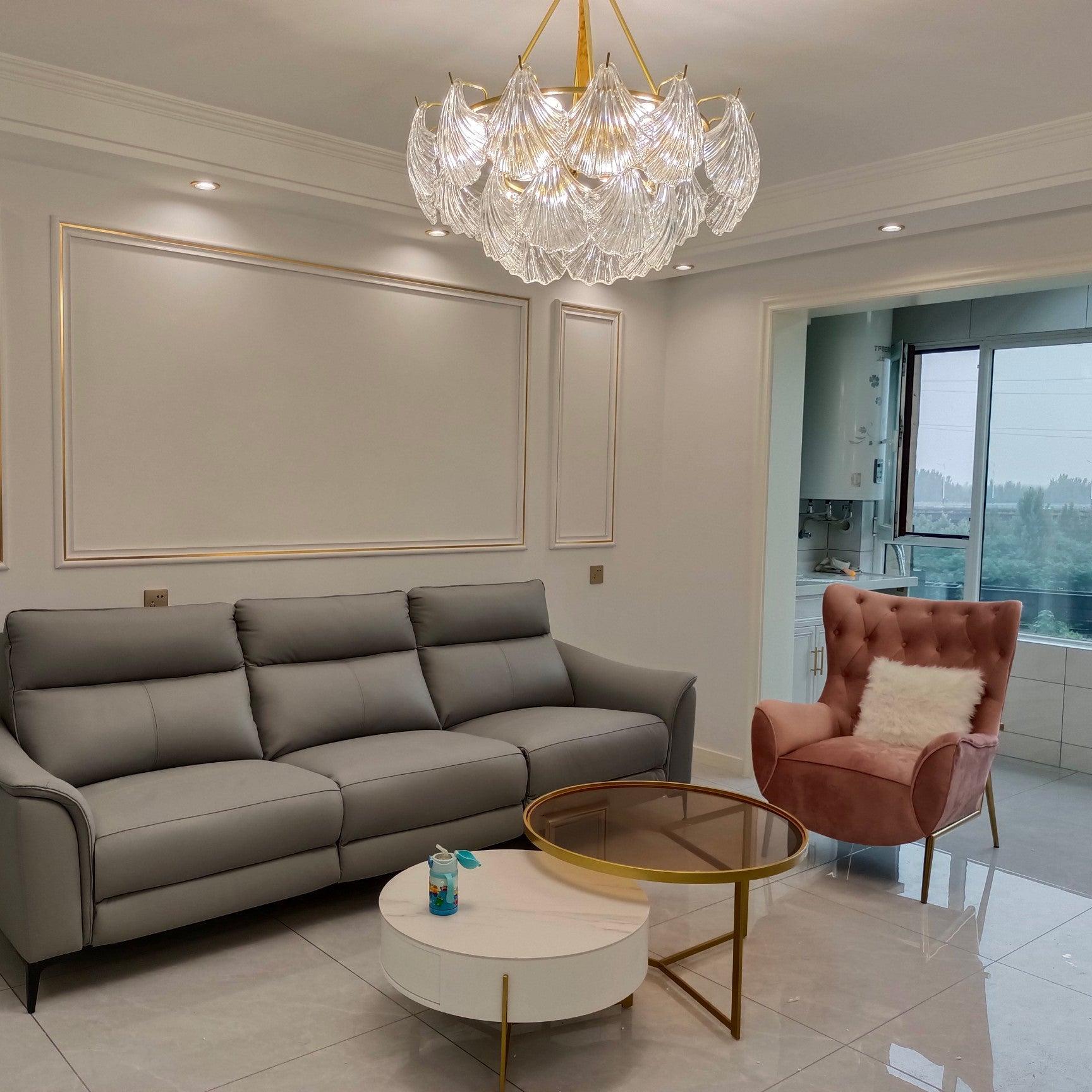 luxury-ribbed-glass-shell-pendant-chandelier-brass-finish-modern-ceiling-light-fixture