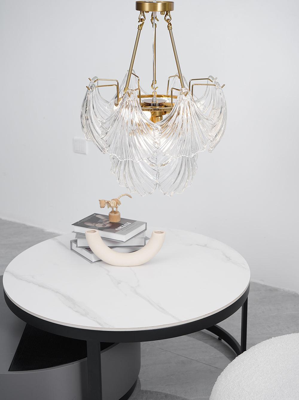 luxury-ribbed-glass-shell-pendant-chandelier-brass-finish-modern-ceiling-light-fixture