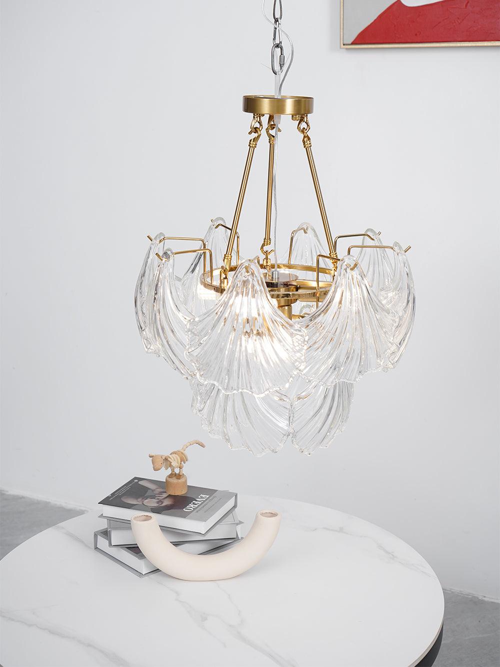 luxury-ribbed-glass-shell-pendant-chandelier-brass-finish-modern-ceiling-light-fixture